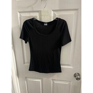 Misifi Black Ribbed Short Sleeve Shirt Size M